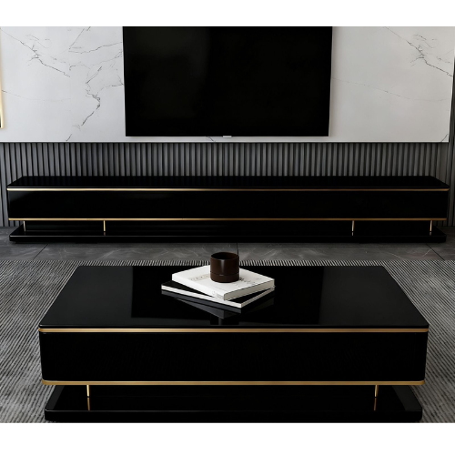 Franklin TV Stand and matching coffee table - Combo Deal (Black and Gold) 182/130 cm
