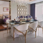 Novelle Velvet Dining Chair (Off White/Gold)