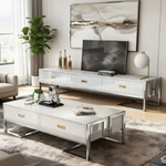 Kelso TV Unit/Plasma Stand (148 cm) with matching Coffee Table (130 cm) - Combo Deal (Available in White/Silver, Black/Gold or White/Gold)