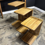Slatted Teak Wood Couch Side Table Set of 3 (50/60/70 H cm)