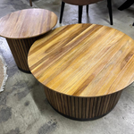 Teak Wood Drum Coffee Table Set (70/50 cm)