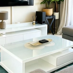 Extendable Austin TV Unit with matching Coffee Table (Available in Black/White or White) 180-240/130cm