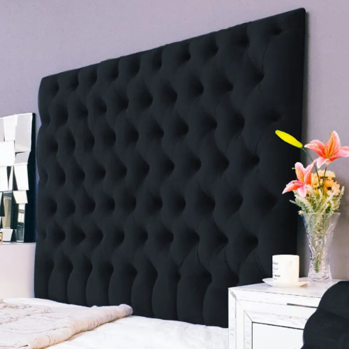 Velvet Victorian Black Headboard (Double)