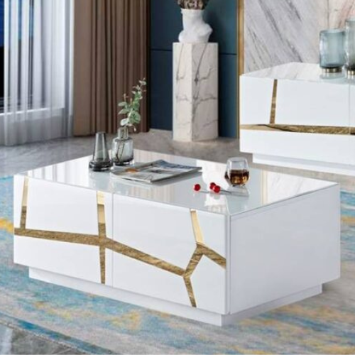 Hudson Coffee Table (Glossy White/Gold)