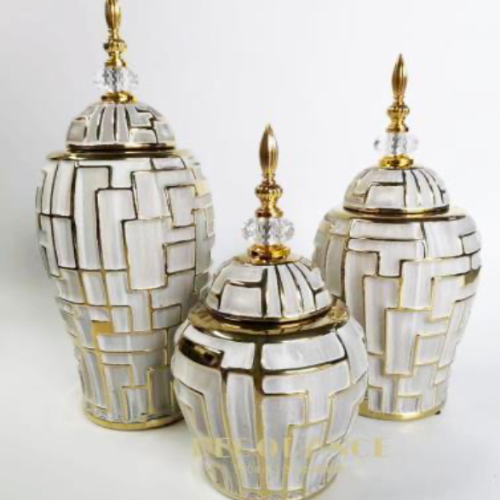 Melany Ginger Jars (White and Gold)