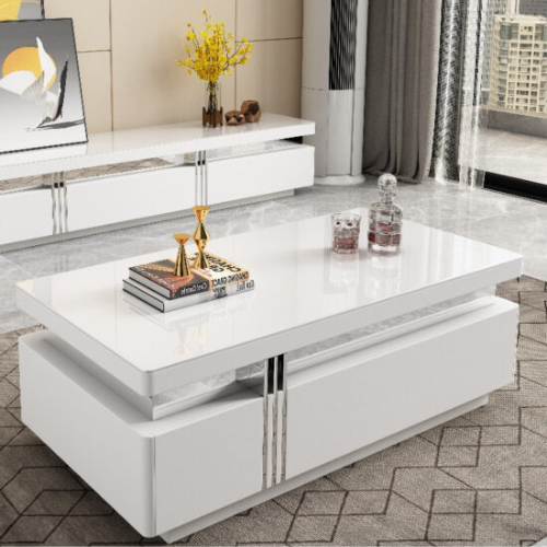 Chennai Glossy White Coffee Table (120 cm) Silver