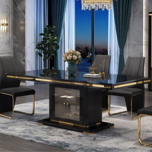 Kenya Black and Gold Glossy Dining Table (200 cm)