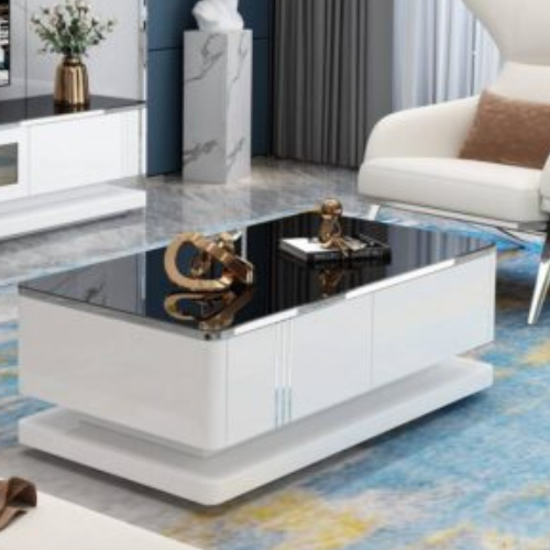 Kenya Glossy Coffee Table (120 cm) White/Silver