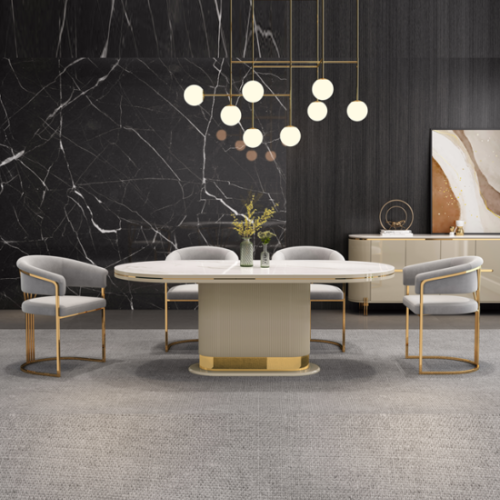 Alexa Glossy Stone and Gold Dining Table (180 cm)