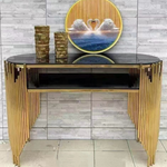 Selma Black Tempered Glass Console Table (Black/Gold) 140 cm