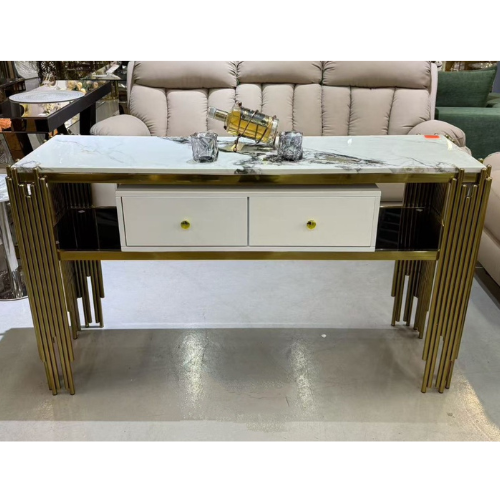 Davesh Marble 2 Drawer Console Table (140 cm) Gold
