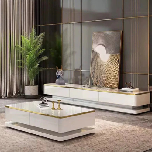 Franklin TV Stand and matching coffee table - Combo Deal (White and Gold) 182/130cm