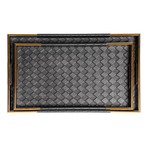 Lux Rect PU Black Leather Trays (Set of 2) 46/40 cm