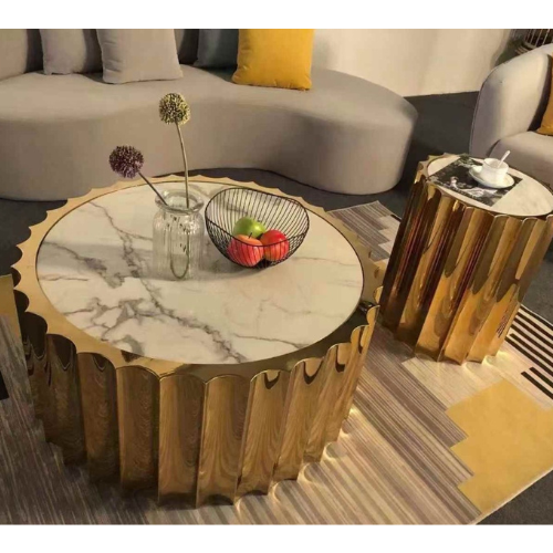 Mia Coffee Table with matching Side Table Set (Gold)