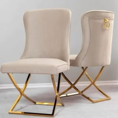 Anah Velvet Ring Dining Chair -Gold (Available in Grey or Beige)