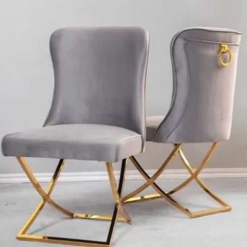 Anah Velvet Ring Dining Chair -Gold (Available in Grey or Beige)