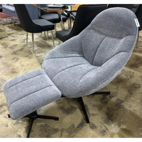 Barcelona Swivel Fabric Chair with matching Stool (Grey)
