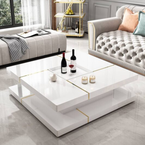 Alethea Glossy White/Gold Coffee Table (100 cm)