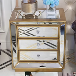 Mia Studded 3 Drawer Mirror Pedestal (Available in Silver or Gold)