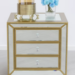 Mia Studded 3 Drawer Mirror Pedestal (Available in Silver or Gold)