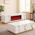 Soho Fireplace Display TV Stand/Plasma Unit (200 cm) with matching Coffee Table (120 cm) Available in White/Gold or Black/Gold