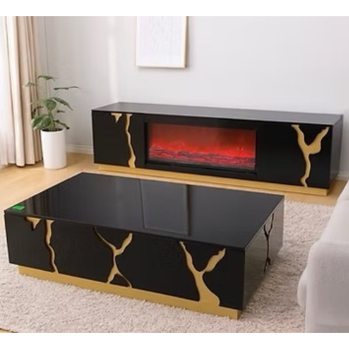 Soho Fireplace Display TV Stand/Plasma Unit (200 cm) with matching Coffee Table (120 cm) Available in White/Gold or Black/Gold