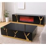 Soho Fireplace Display TV Stand/Plasma Unit (200 cm) with matching Coffee Table (120 cm) Available in White/Gold or Black/Gold