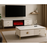 Zola Fireplace Display TV Stand/Plasma Unit (200 cm) with matching Coffee Table (130 cm) White/Gold