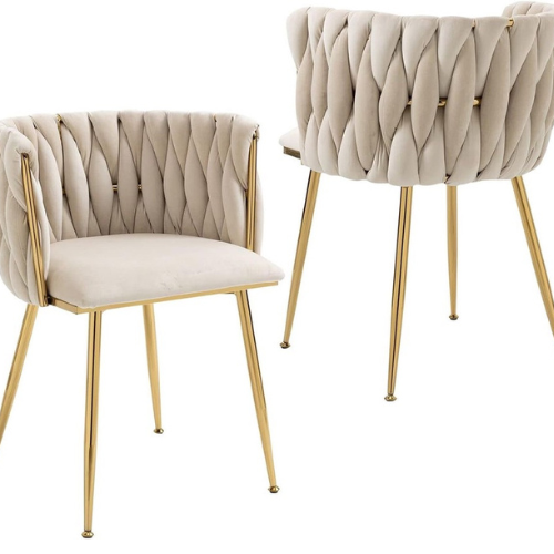 Emma Woven Velvet Occasional Chair (Cream/Gold or Green/Gold)