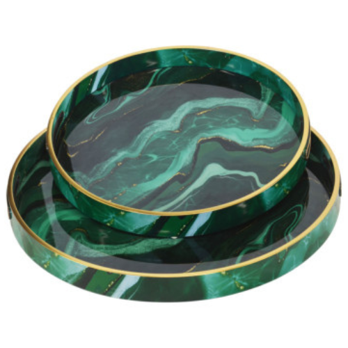 Glass Agate Green Tray (Set of 2) 46/36 cm