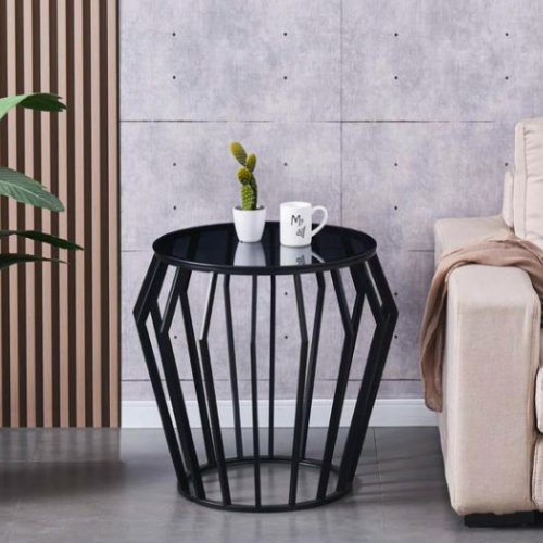 Rodney Glass/Metal Side Table (50 cm) Black