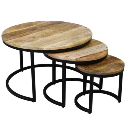 Angus Side Tables (Set of 3) Solid Mango wood/Metal