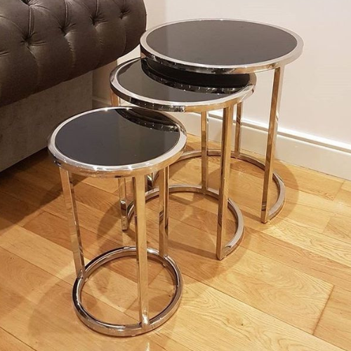Jesse Set of 3 nesting Side Tables (Black/Silver)