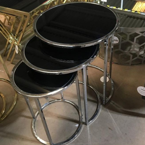 Jesse Set of 3 nesting Side Tables (Black/Silver)