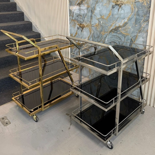 Minesh 3 Shelf Drinks Trolley (Available in Silver or Gold)