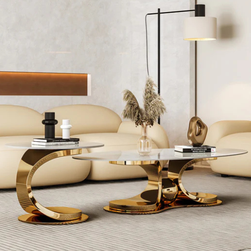 PROMO DEAL - DIOR Coffee Table (Available in Gold or Chrome Black) RECEIVE YOUR FREE MATCHING CURVED SIDE TABLE!