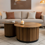 Teak Wood Drum Coffee Table Set (70/50 cm)