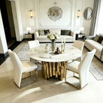 PROMO DEAL - Imperio Luxe Marble Dining Table (130 cm) with 4 x Zenvy PU Leather Dining Chairs(White/Gold)