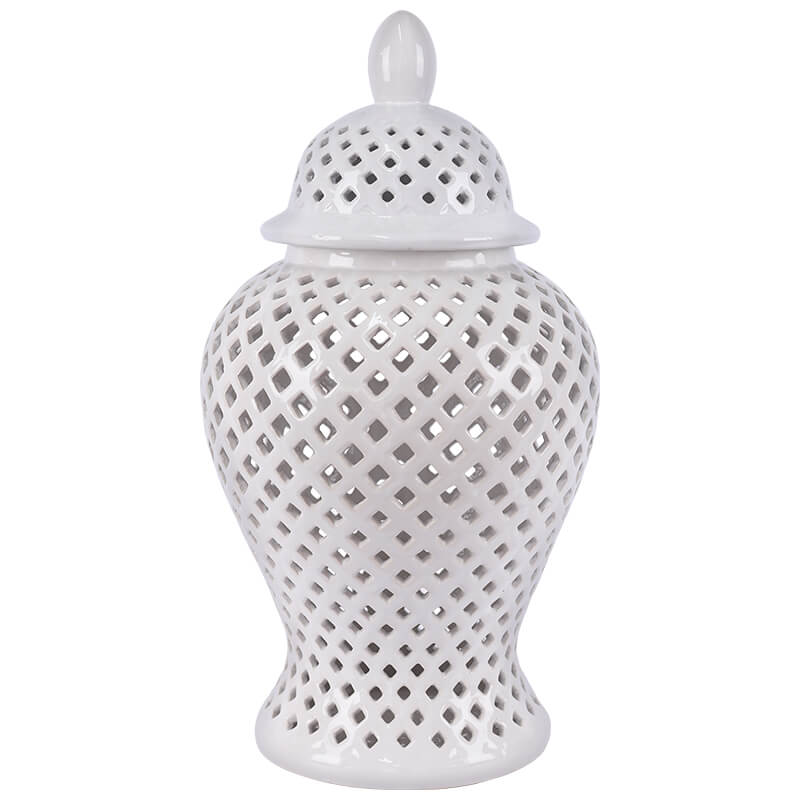 Pierced White Ginger Jar/Lid (48 cm)