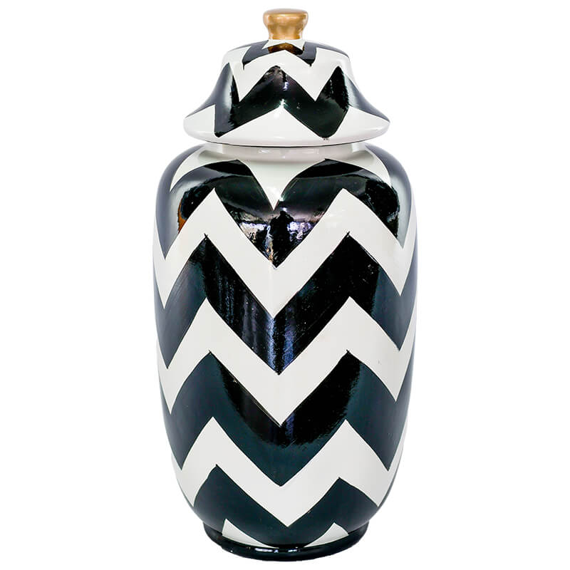 Zigzag Ginger Jar (Black/White) 37 cm