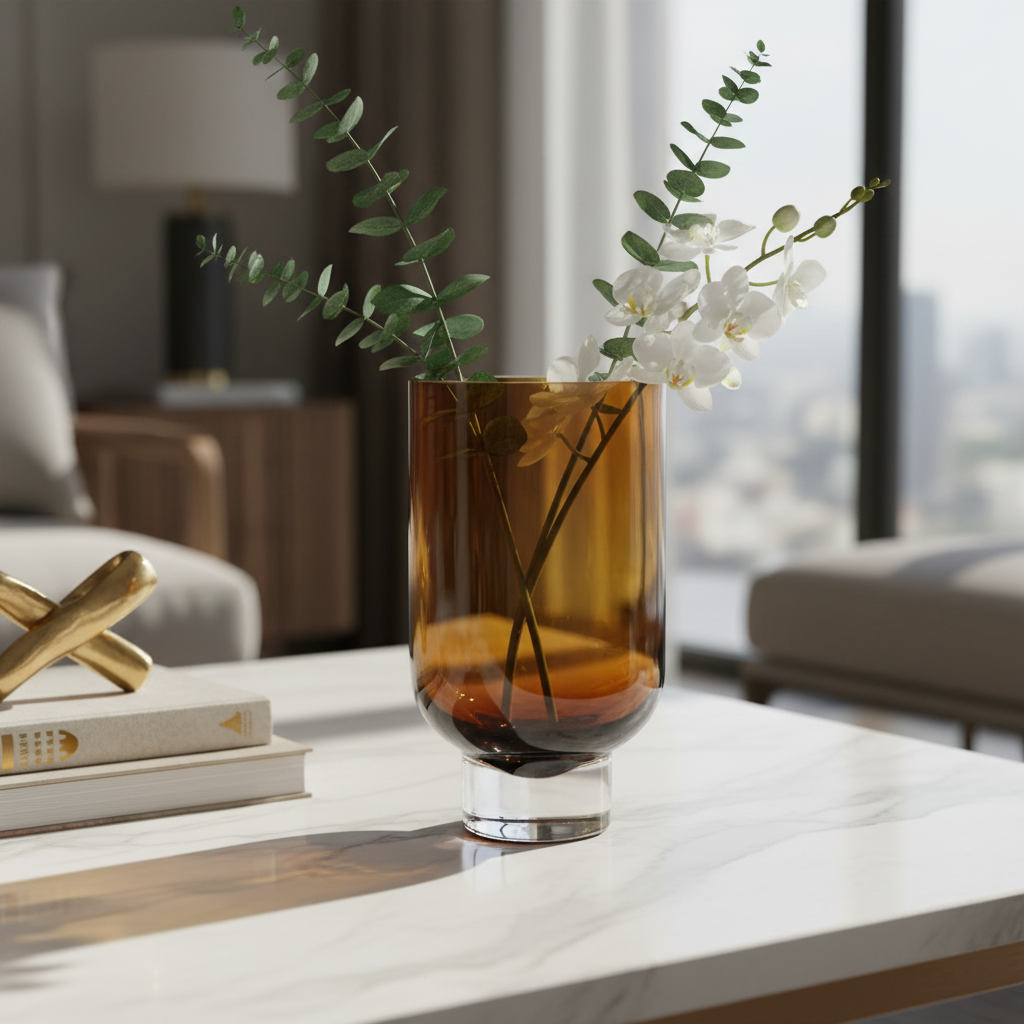 Amber glass vase in luxury setting