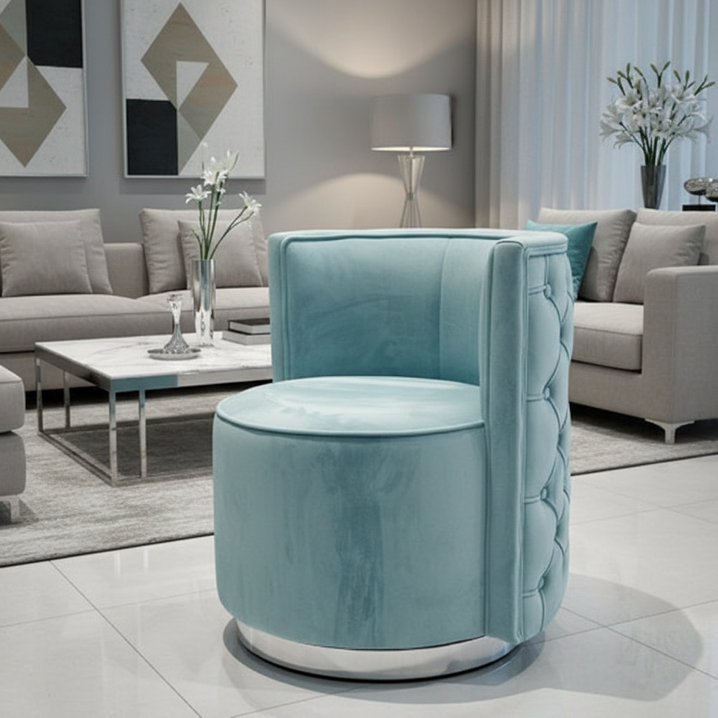 Aqua Swivel Chair with Silver Base in Contemporary Setting