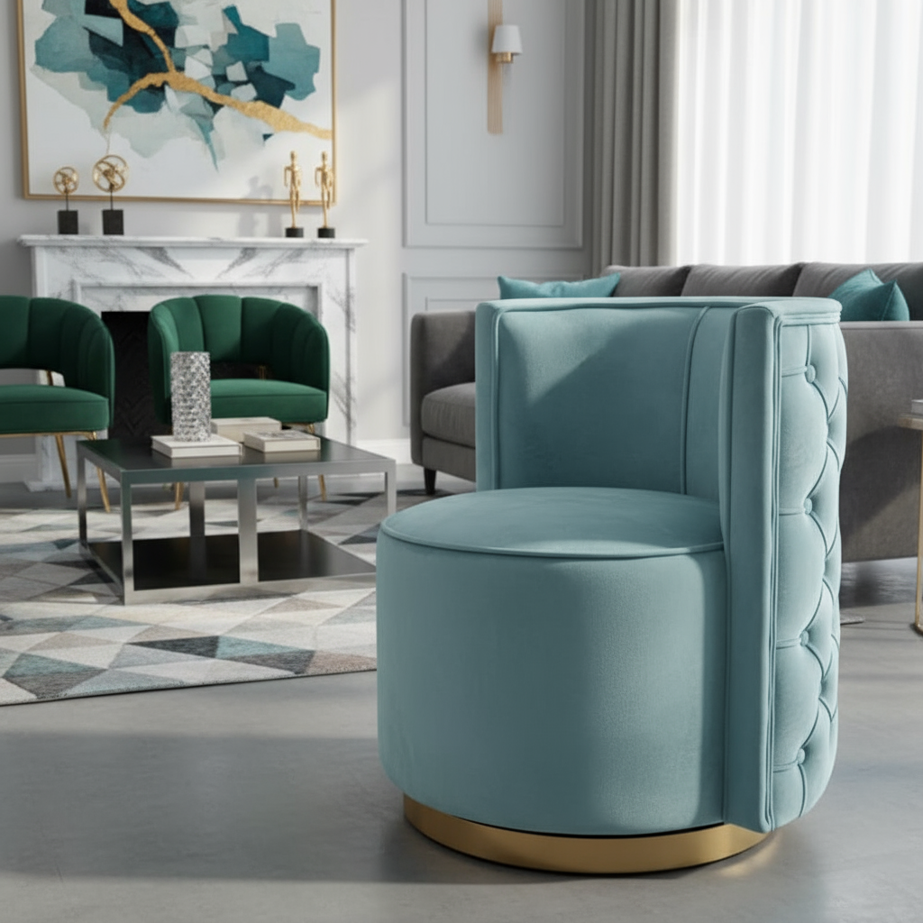 Aqua Velvet Chair with Gold Base