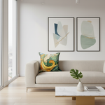 Artistic green and gold cushion in modern setting