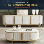 PROMO DEAL - Azalea TV Unit/Plasma Stand and Coffee Table Set (White/Gold) + RECEIVE 1 X FREE RAY CERAMIC VASE (22 CM)!