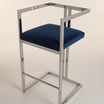 Bar Stool – Silver Chrome, Navy Blue Velvet
