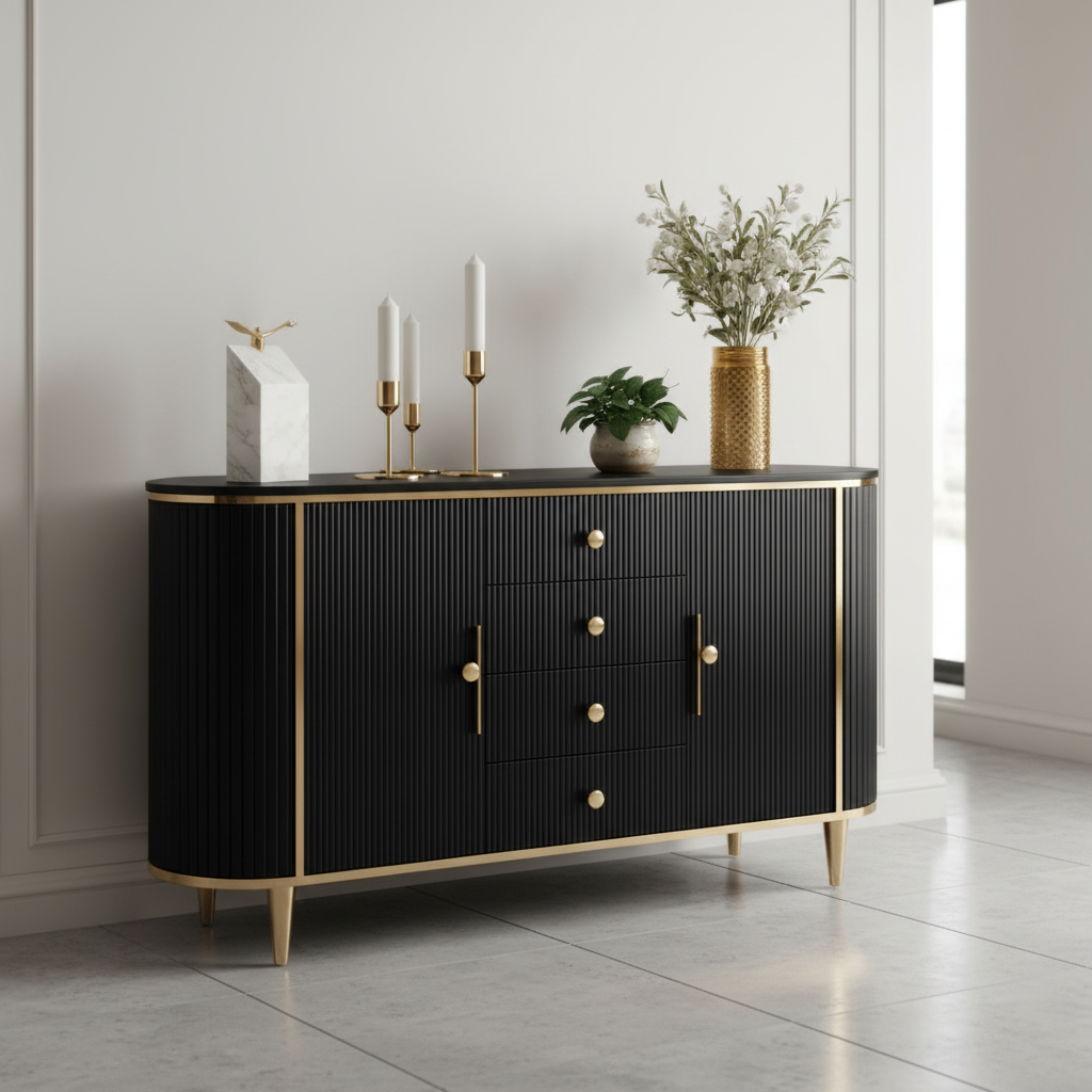 Black and gold sideboard in modern setting