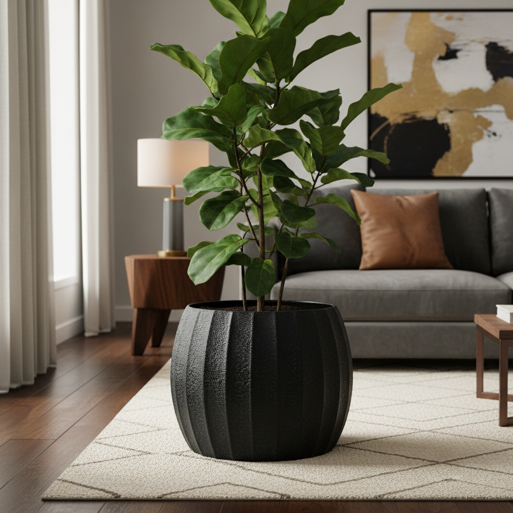 Black Planter Pot in Luxury Interior