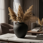 Black Textured Vase Close-Up in Luxury Setting