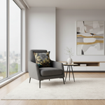 Bold geometric and gold floral cushion in modern setting